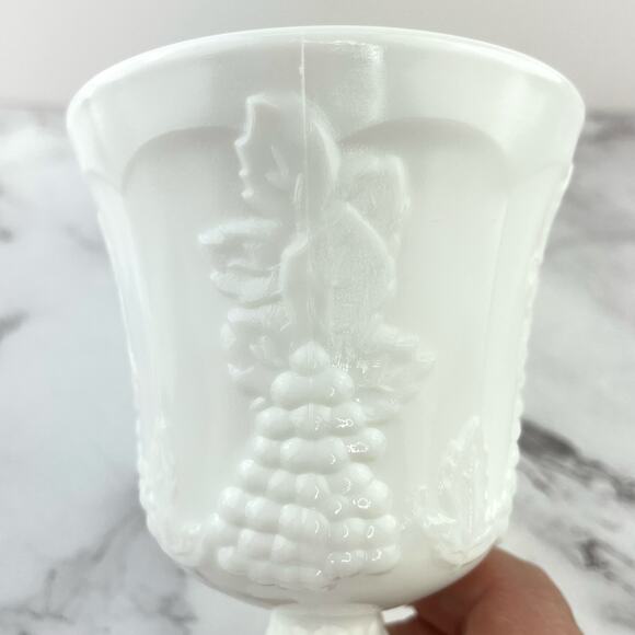 Indiana Glass Colony Harvest Milk Glass Footed Water/Wine Goblets Glasses 5 pcs - Picture 8 of 10